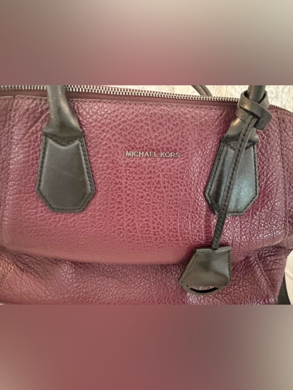 Michael Kors Campbell Pebbled Leather Large Satchel in Merlot - Picture 2 of 8